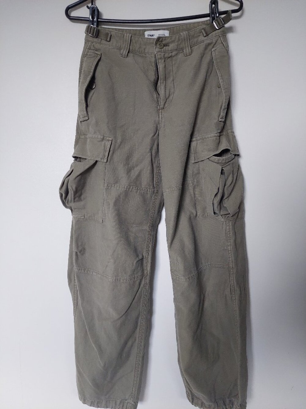 TNA Olive Green Baggy Cargo Pants Utility Pockets Drawstring Hem Size 00